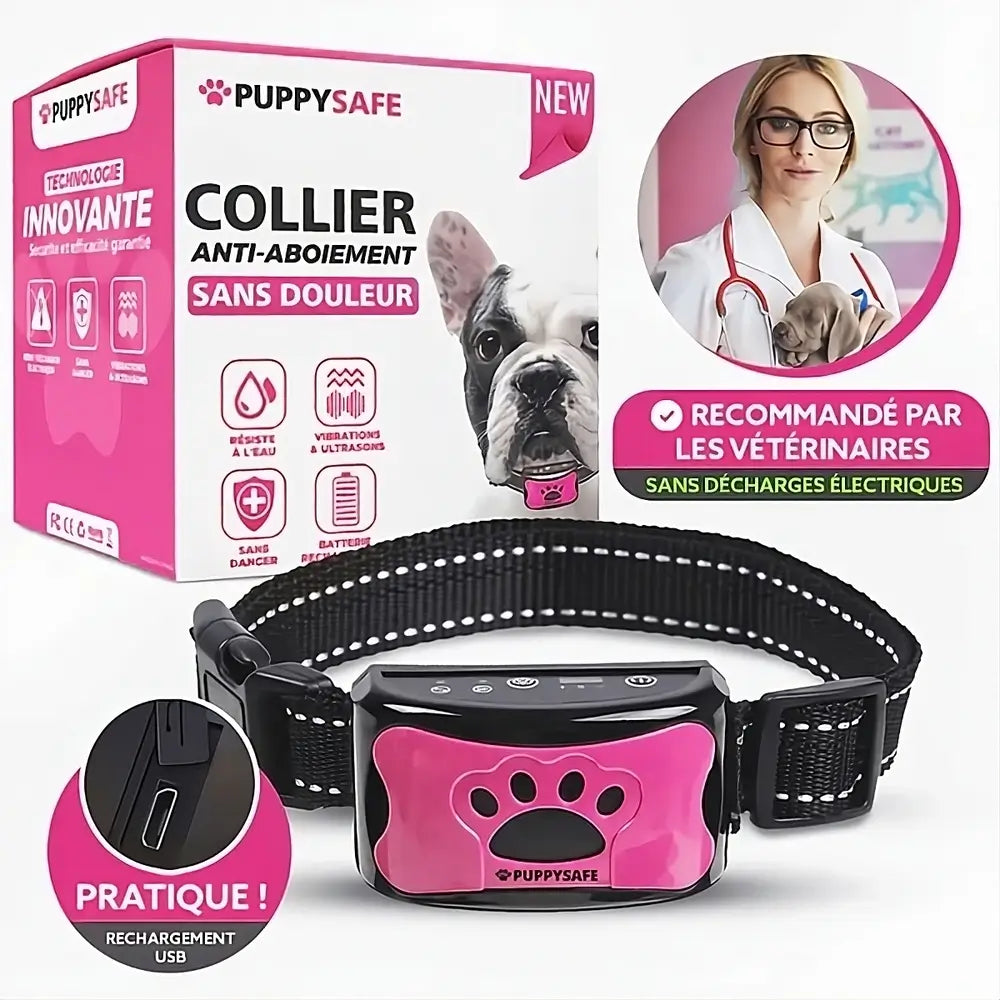 collier anti aboiement pour petit chien rose Puppy Safe